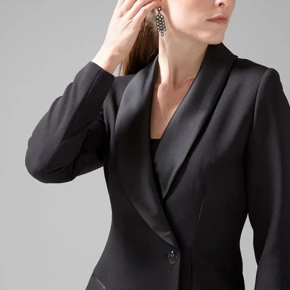 - nwt WHITE HOUSE BLACK MARKET novelty button tuxedo blazer 12 - Picture 2 of 3